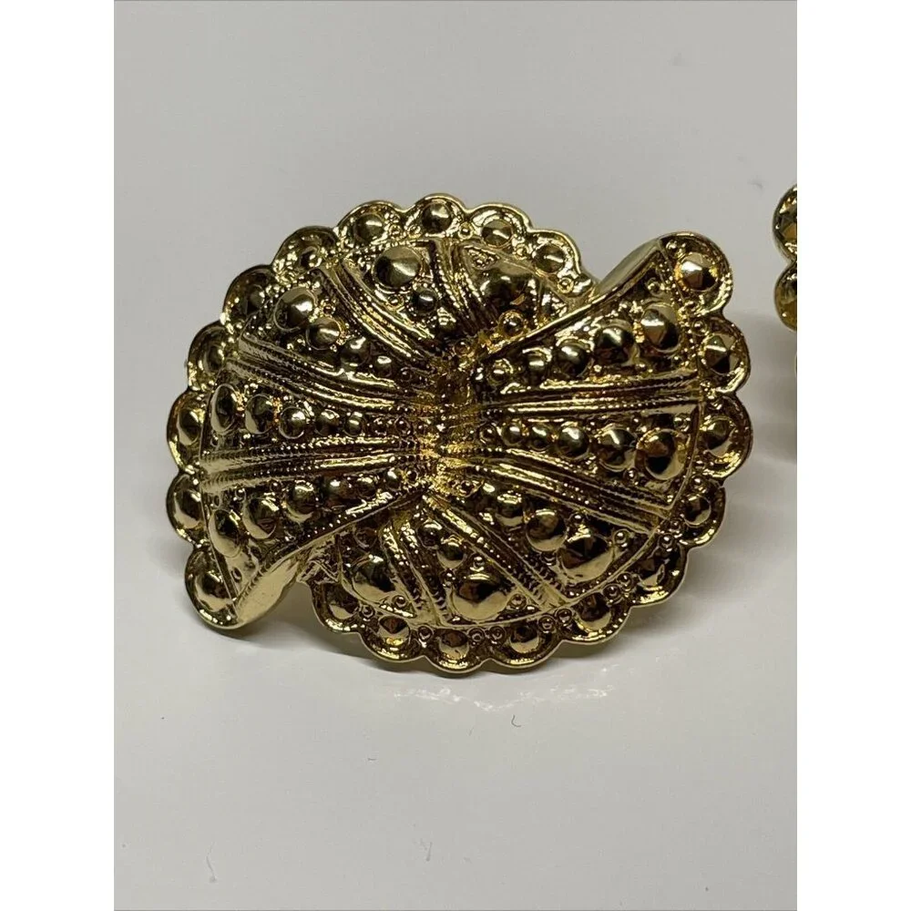 NOS Avon 1988 Fanfare Faux Marcasite Double Fan‎ Look Gold Tone Pierced Earrings